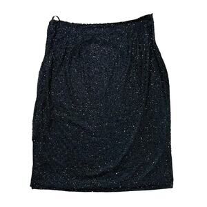 VTG 90s Lawrence Kazar Black Whimsy Beaded Formal Midi Skirt w Side Slits L